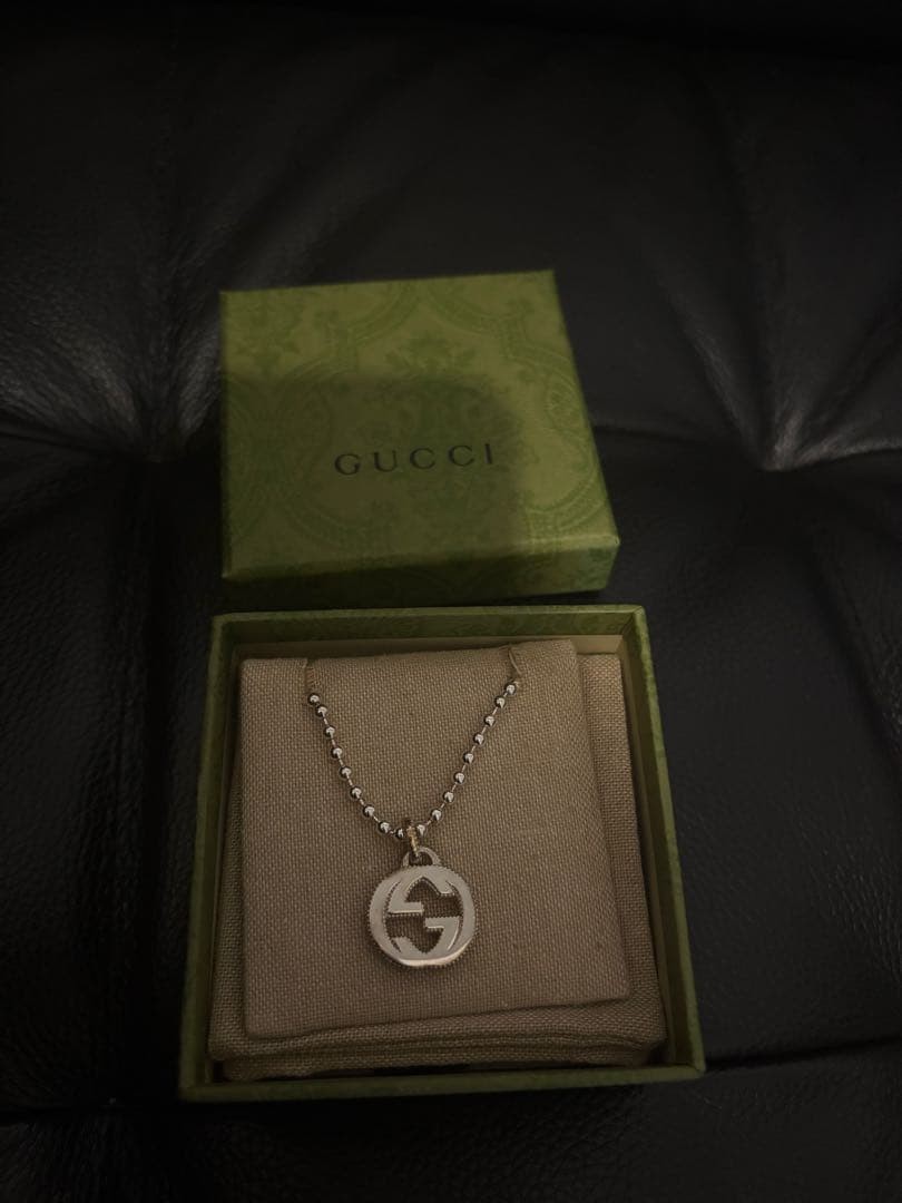 GUCCI Interlocking G Silver Pendant Necklace Bead… - image 4
