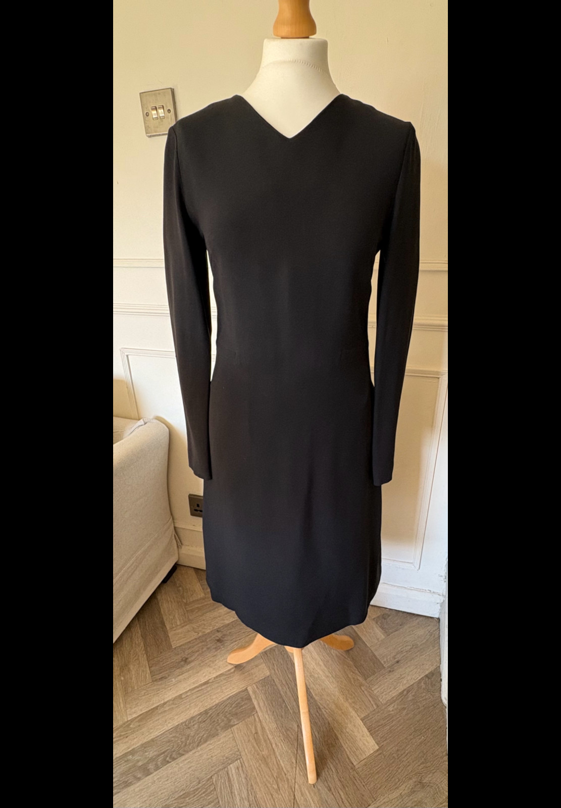 Balenciaga, Vintage Balenciaga Le Dix schwarzes Seidengefüttertes Kleid Made in France Gr. 40