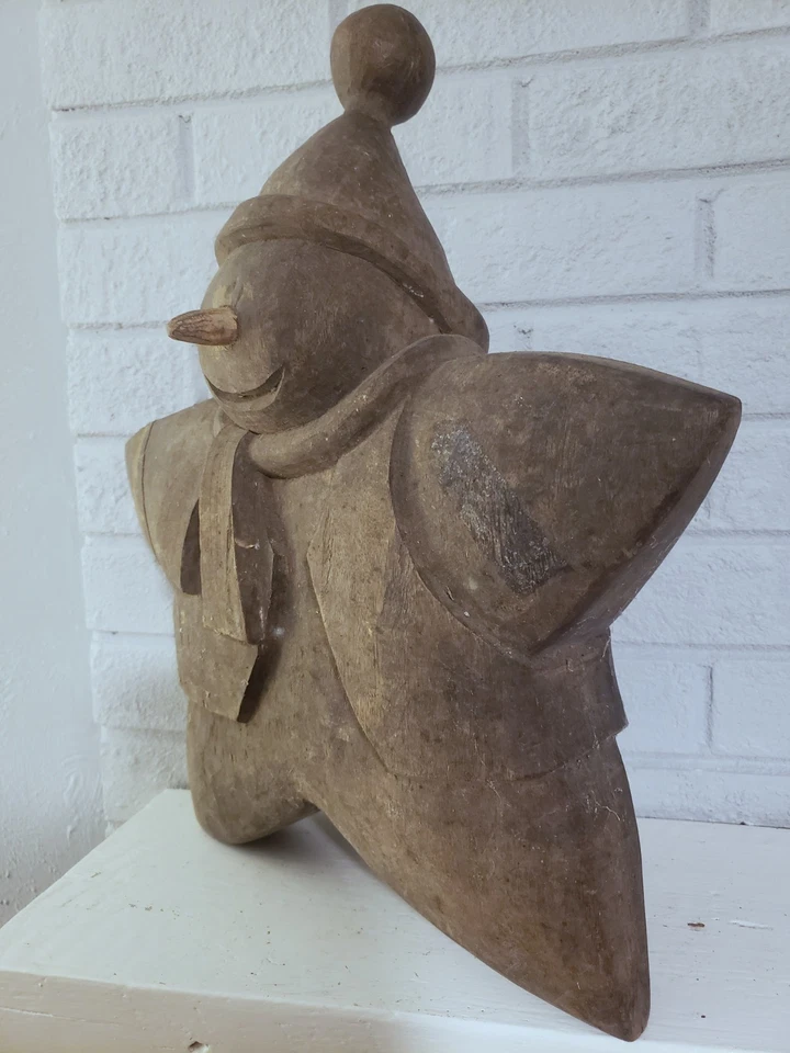 17" Old Snowman Star Woodcarving Used as a Mold for Making Paper Mache Figurine - Image 2 of 4