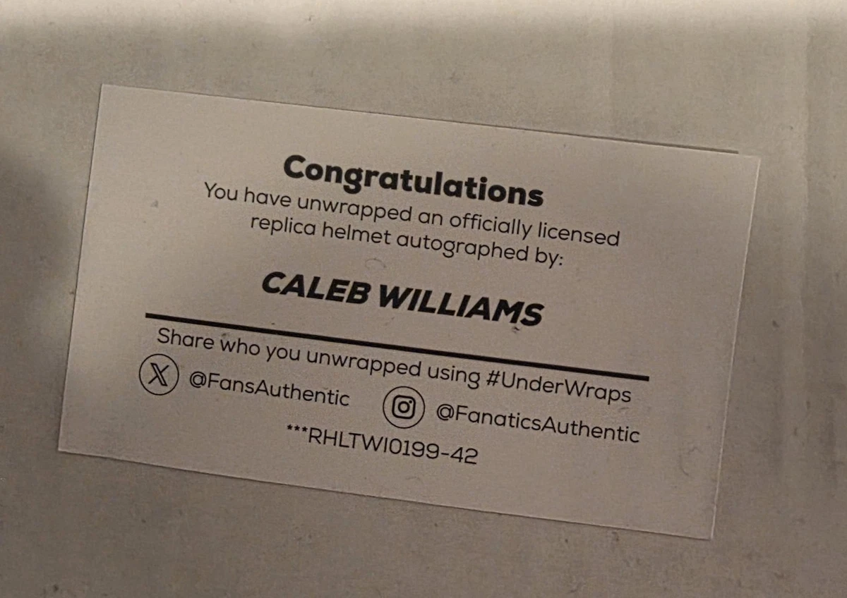Caleb Williams Auto Bears Full Size Helmet Under Wraps Winner Fanatics Auth. 🔥