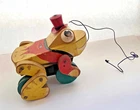 Vintage Fisher Price # 728 Buddy Bullfrog, 1959-1960, wood with paper Lithograph