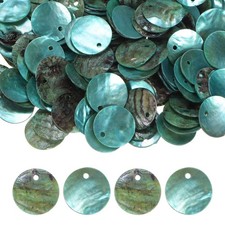 80-Pack Natural Flat Round Seashells, 15mm Drop Charm Beads Lake Blue