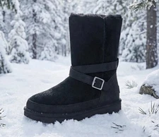 UGG  Authentic Women Classic Short Bellina Belted Boot 1174513 Sz 6 Black New