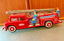 Vintage 10" FIRE ENGINE LADDER TRUCK Tin Litho Friction Power Toy Made In Japan