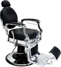 Hydraulic Vintage Barber Chair Recline Salon Chair Wide Seat (Black + Silver)