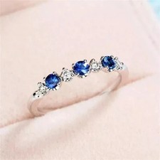 14K White Gold Plated 1Ct Round LabCreated Blue Sapphire Women's Wedding Ring
