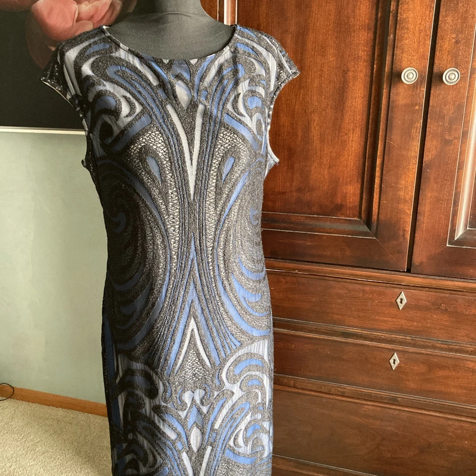 Julia Jordan 女式 Sx 12 Midi 紧身连衣裙网眼帽袖正式 A137 — 第 3/4 张图片