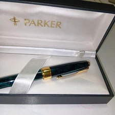 parker sonnet premier fountain pen 18k nib green marble discontinued with case