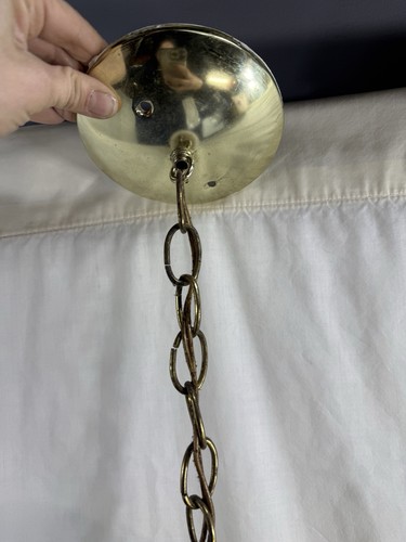 Vintage French Vianne Gold White Satin Hand Blown Globe Light Fixture Swag Lamp