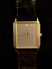 Seiko Vintage Quartz Watch Square Crystal Stainless Steel Back - Leather Strap
