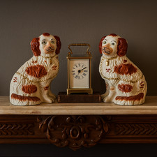 Antique 11" Staffordshire Spaniel Dog Figurines &ndash; Victorian Mantel Pair