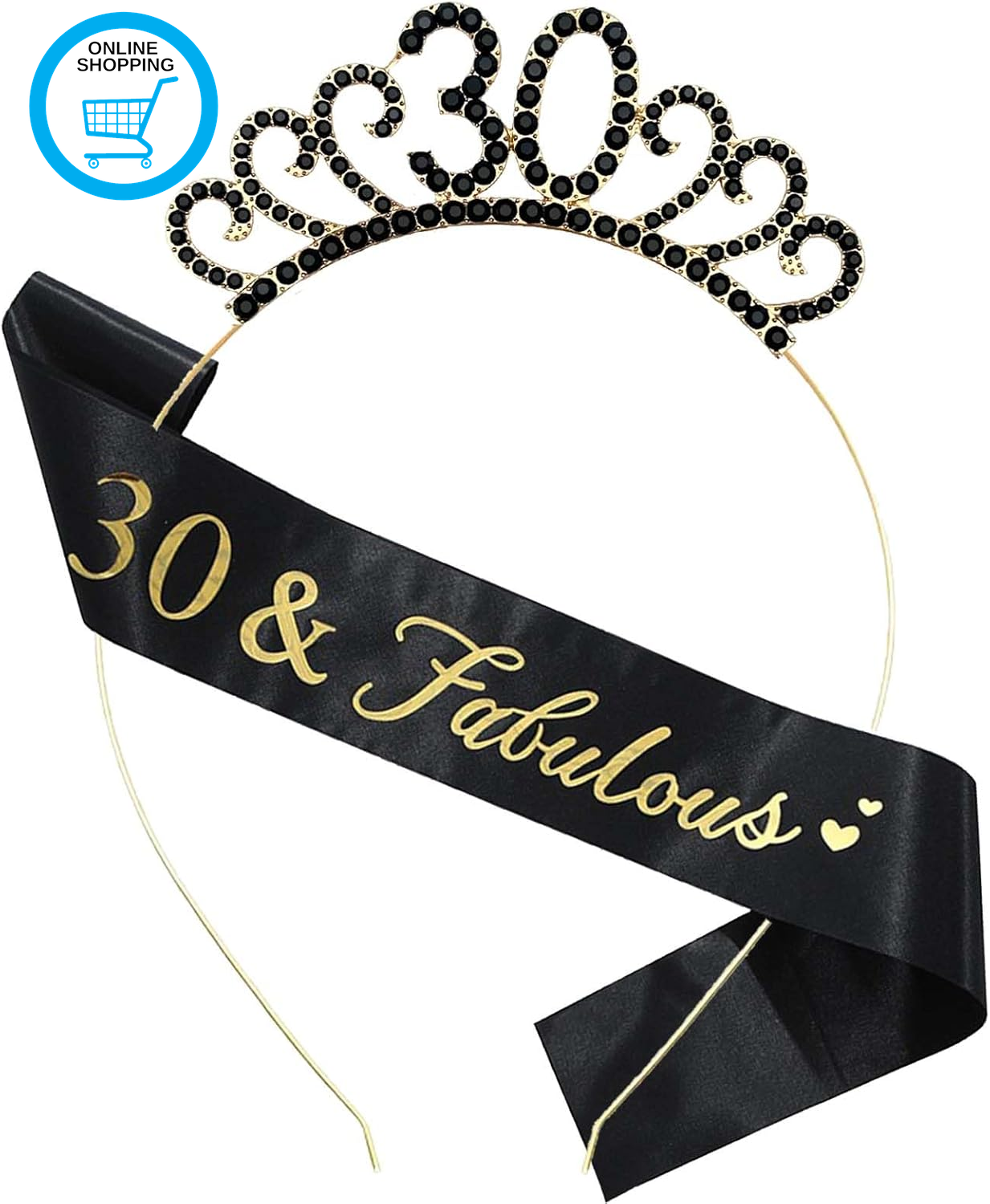 30Th Birthday Sash and Crown Crystal Tiara for Women 30Th Birthday Hats Decorati