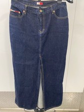 Vintage Tommy Hilfiger Jeans Denim Maxi Skirt Front Slit Flag Patch Y2K SZ 9