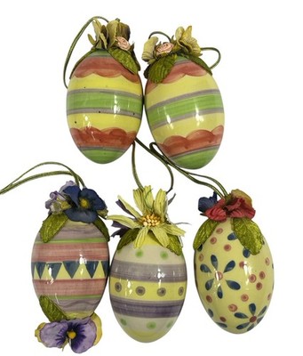 5 VTG Handpainted Porcelain Egg Ornaments Easter Spring Decor