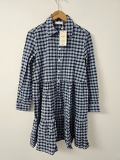 Mango MNG Check Shirt Dress Womens UK6 Blue Tiered Cotton Mini