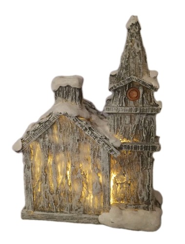 Schnee Weihnachtsdorf Kirchengebäude mit warmer LED Beleuchtung batteriebetrieben - Bild 5 von 12