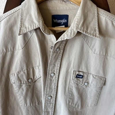 Wrangler Brush Shirt Mens XXL Beige Pearl Snap Cowboy Western Heavy Weight.  