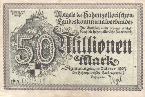 Sigmaringen - Landeskommunal-Verband - 50 Millionen Mark - Lit. A