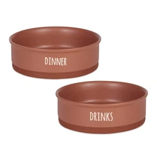 Bone Dry Terra Cotta Pet Feeder Set Of 2 Non Skid Ceramic Dog Cat Bowls 7.5 Inch