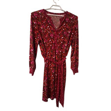 Talbots dress womens XL belted midi burgundy floral Fall stretchy
