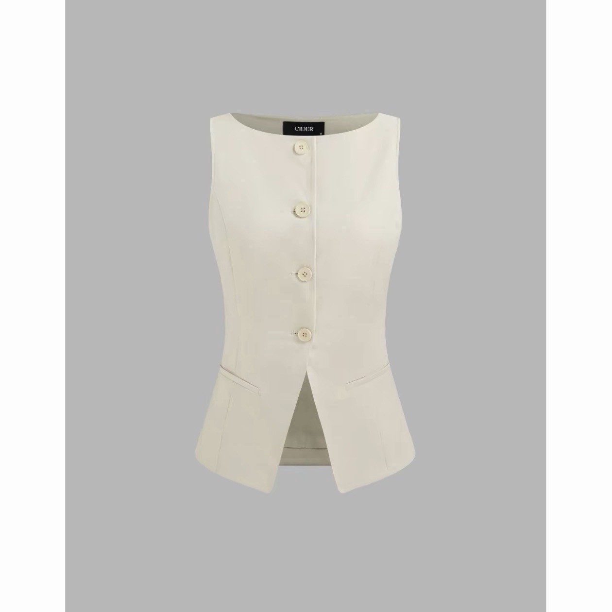 Cider Beige Top Woven Boat Neck Solid Button Vest Size Medium