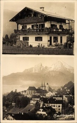 Postcard Berchtesgaden in Upper Bavaria, house with balcony, mountains in... - 4999585