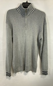 American Rag Men's Gray Striped Ribbed Cotton Quarter Zip Mock Neck Sweater XL