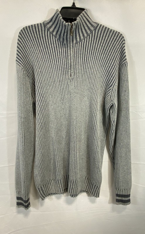 American Rag Men's Gray Striped Ribbed Cotton Quarter Zip Mock Neck Sweater XL