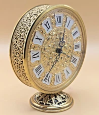 FANCY Jaeger LeCoultre #78 Gold Gilt Filigree Pedestal Table Alarm Clock 8 Days