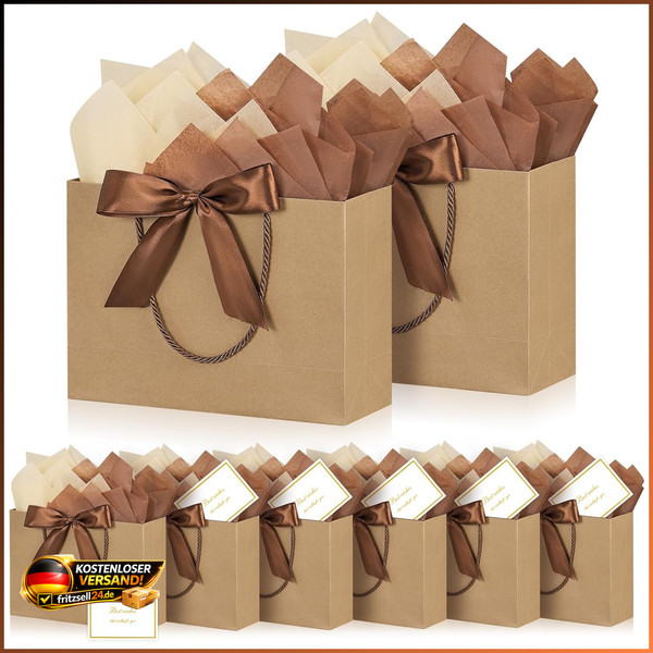 GeschenktüTen Mit Henkel 8 StüCk Kraftpapier Geschenkverpackung Geburtstag-image