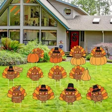 12 Pcs Thanksgiving Yard Signs Fall Outdoor Decorations Waterproof Lawn Turke...