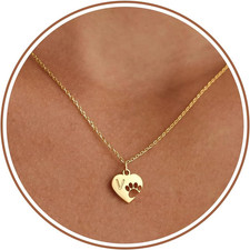 Memorial Gifts for Dog Lover Cat Lover Initial Neckalce for Women with Paw Daint