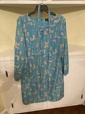 Tahari Turquoise /Grey Belted Shift Dress