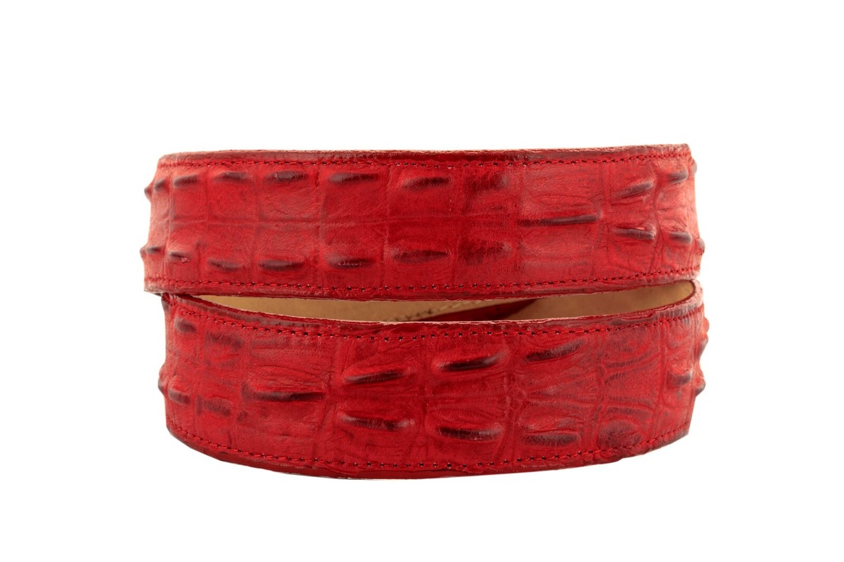 Red Alligator Leather Belt with Silver Buckle Small Burgundy Crocodile Belts main image 2