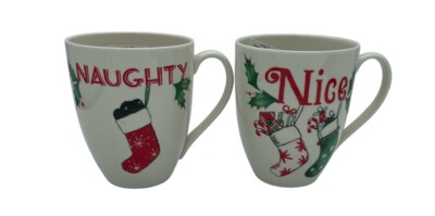 Lenox Naughty and Nice Mugs Set of 2 Christmas Stockings 14 oz New  NoBox