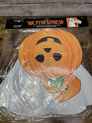 Vtg 1989 Halloween AG Mr. Pumpkin head  Jack O Lantern Cardboard Die Cut 22  NOS