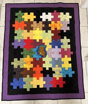 Handmade Childs  Quilt 48  x 60  Puzzle Pieces Scooby Doo