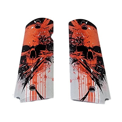 1911 Full-size ABS grips with Skull in Red on a White Background Printed Image