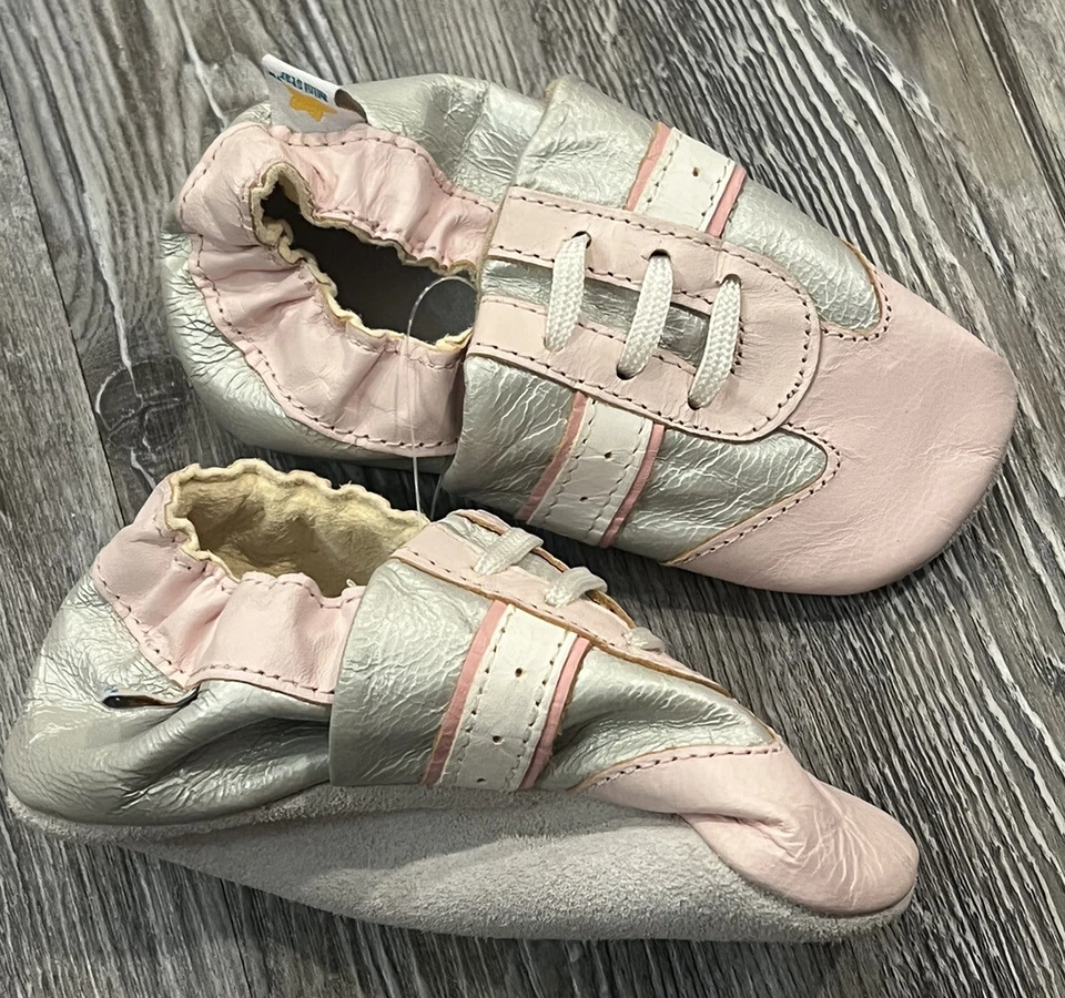 Mini Star TM Bebé Niña Rosa Plata Cuero Genuino Cuna Snickers Zapatos XL 18-24 Foto 3 de 4