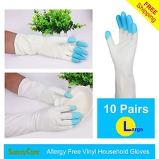 10Pairs SunnyCare Heavy Duty Household Cleaning Vinyl Gloves 13” L (Latex Free) 