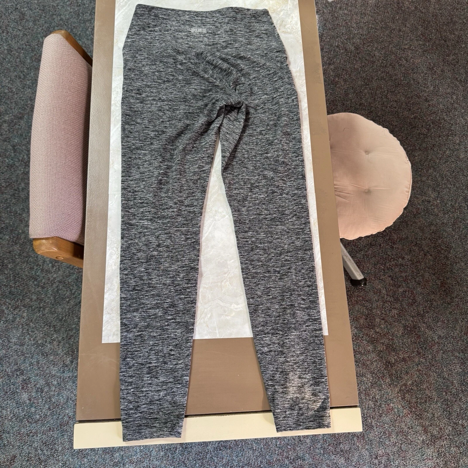 victoria-secret-vs heathered gray white stretch athletic lounge leggings