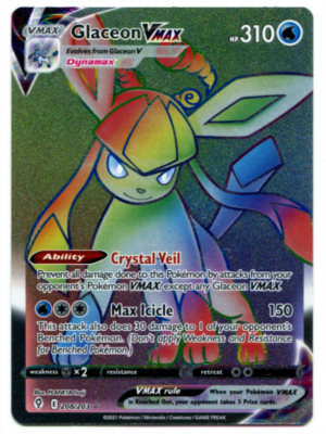 Pokemon Glaceon Vmax Full Art Rainbow Secret Rare 208/202 Unplayed NM