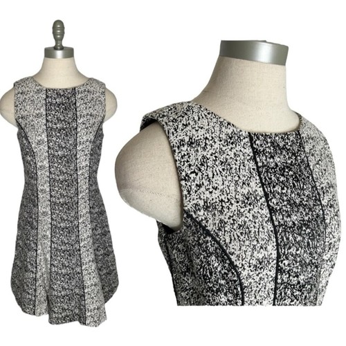 H&M Black White Contrast Tweed Patterned Sleeveless Skater Fit and Flare Size 10 - Picture 2 of 12