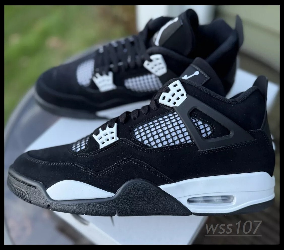 Black white Nike Air Jordan 4 Classic Men's Sports Basketball Running Shoes
