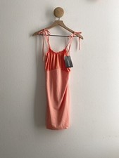 Pretty Little Thing Peach Tie Shoulder Contrast Bodycon Dress NWT Size UK 10