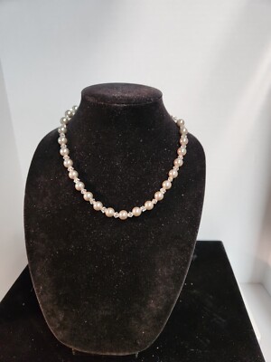 SAQ Branded 18 Inch Silver Tone And Clear Beads Necklace