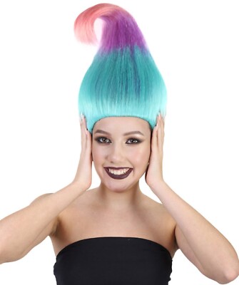 Ombre Troll Perücke - buntes Stachelhaar für Kostüm, Cosplay, Halloween