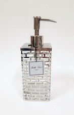 NEW BELLA LUX GLASS+POLISHED SILVER CHROME METAL FRAME EXTERIOR SOAP DISPENSER