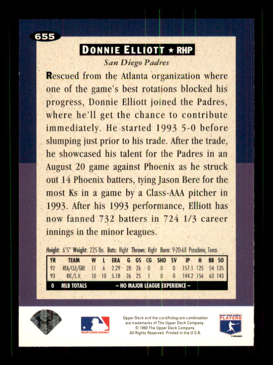 1994 Baseball Upper Deck CC Donnie Elliott San Diego Padres #655