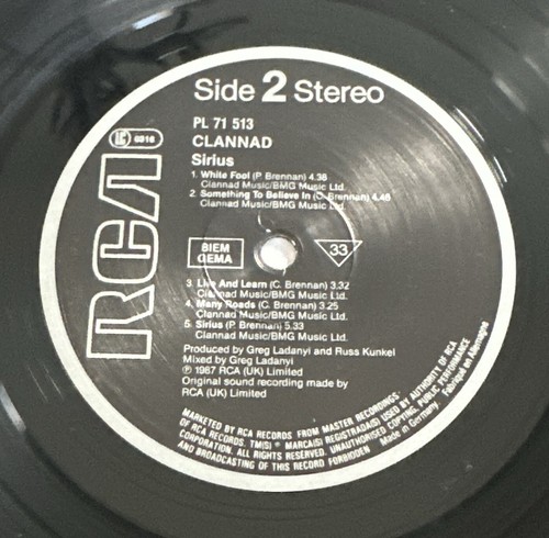 Clannad Sirius Gatefold LP Album Vinyl Record 1987 Folk Rock EX / VG+ Condition - Picture 5 of 8